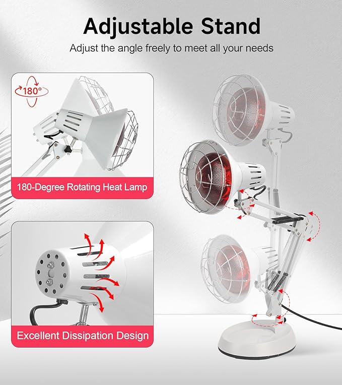 Serfory Infrared Lamp, 150W Near Infrared Light Therapy with Stand Sturdy, Adjustable Red Light Heat Lamp Intensity & Angle, Red Light Therapy Bulb for Body Neck Shoulder Joints Back Pain Relief