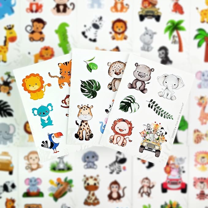 BulbaCraft 100Pcs Safari Animal Stickers, Jungle Stickers, Safari Party suppliess, Jungle Birthday Party Decorations, Gifts for Women & Men