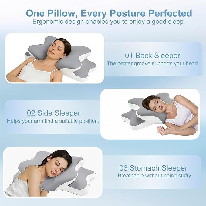 Cervical Pillow for Sleep Apnea, Neck Pain, and Snoring Relief,Dreamers Relief Pillow,Cervical Neck Pillow for Side Sleepers,Orthopedic Memory Foam with Ergonomic Support