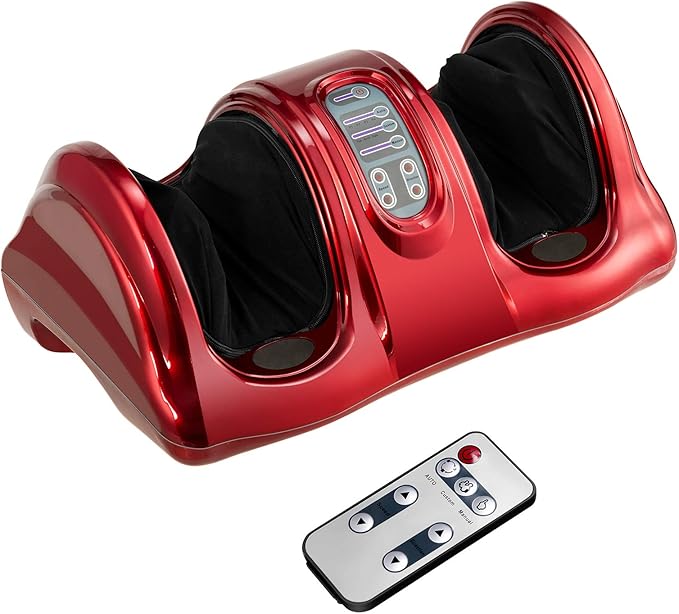Giantex Shiatsu Foot Massager Machine for Feet, Leg Calf Ankle, Nerve Pain Therapy Spa Gift Deep Kneading Rolling Massage, Electric Shiatsu Foot Massager w/Remote, 4 Modes, Red