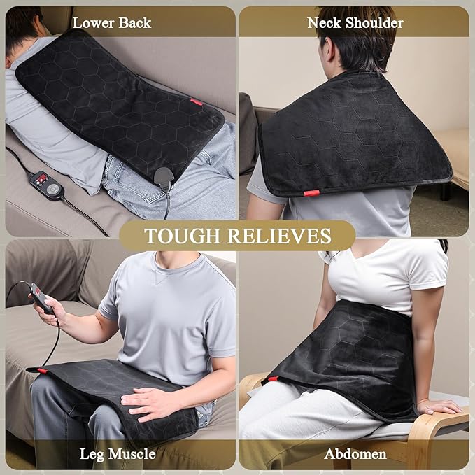 Extra Hot Heating Pad: 2X Graphene Max 160℉ Electric Heating Pad for Back Neck Shoulders Leg - Fast Deep Relief for Men Father Husband in Winter - 4H Auto Off 12" x 24"