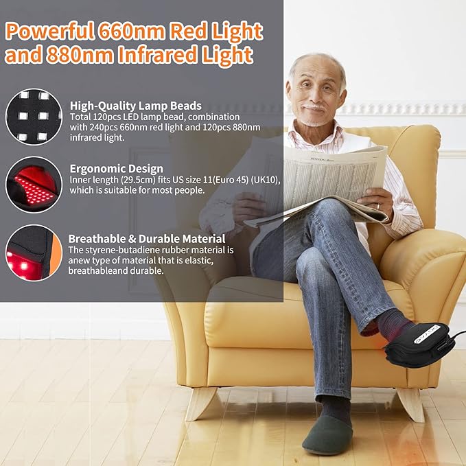 DGXINJUN Red Light Therapy for Foot Infrared Light Therapy Slipper Feet Toes Instep LED Wearable Body Device with Pulse Mode (2 Pads）