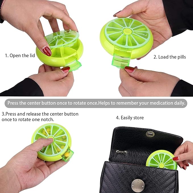 Portable Mini 7 Day Weekly Circular Shape Rotary Cute Fruit Style 3-Compartment Pill Organizer Box (Mixed Color)