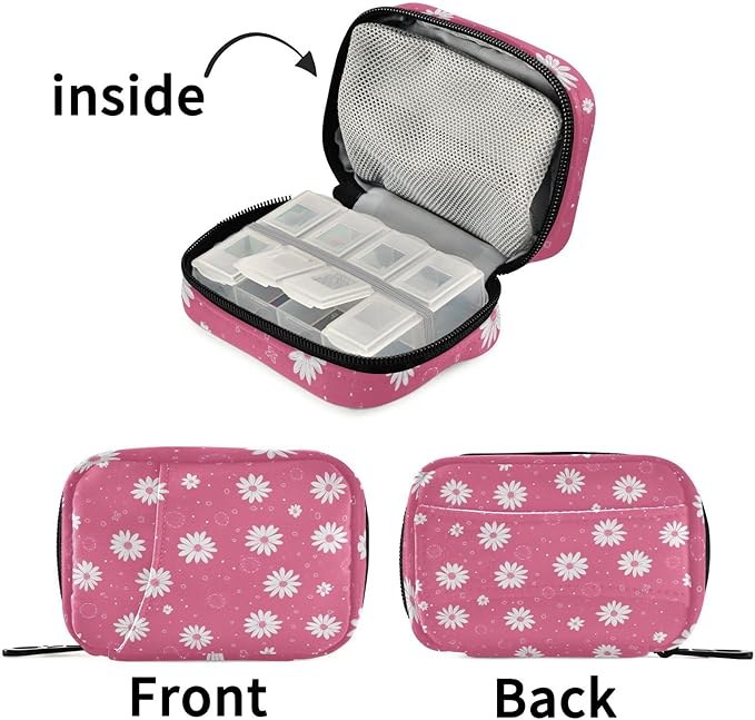 Flower Weekly Pill Organizer Case Travel Portable Pill Bag for Medicine Vitamin Large Capacity Zipper Medicine Organizer