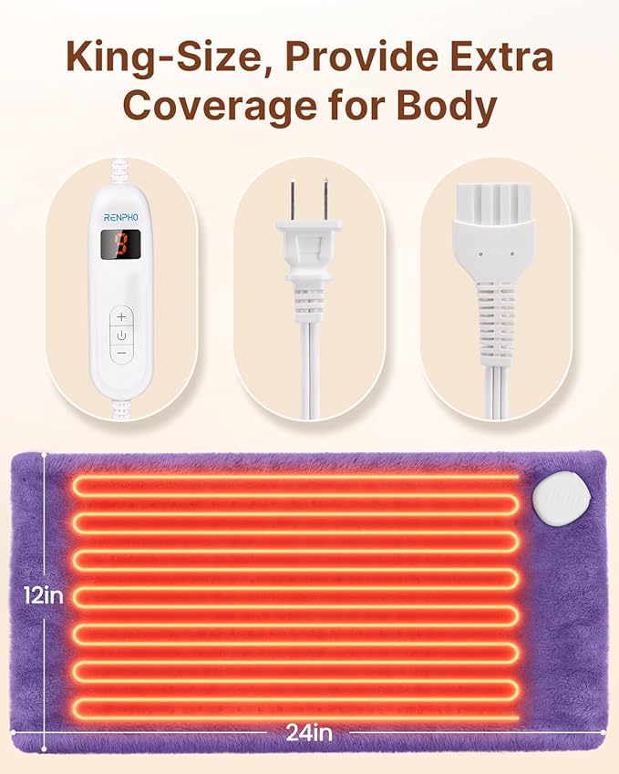 RENPHO Electric Heating Pads, Heating Pad for Back Pain & Cramps Relief, FSA Eligible HSA Store, Mothers Day Gifts & Birthday Gifts for Her Him, ETL Certified, Auto Shut Off, 12" x 24" Violet