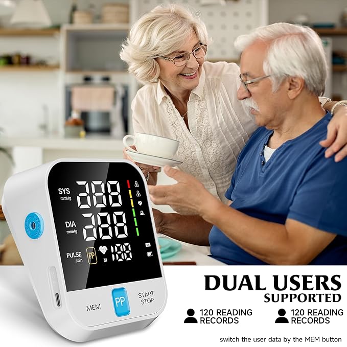 Blood Pressure Monitor for Home Use with Upper Arm Wide Range Cuff (8.7-15.7 Adjustable) & LED Display, Automatic Digital BP Machine Storage Bag, 240 Memories for 2 Users