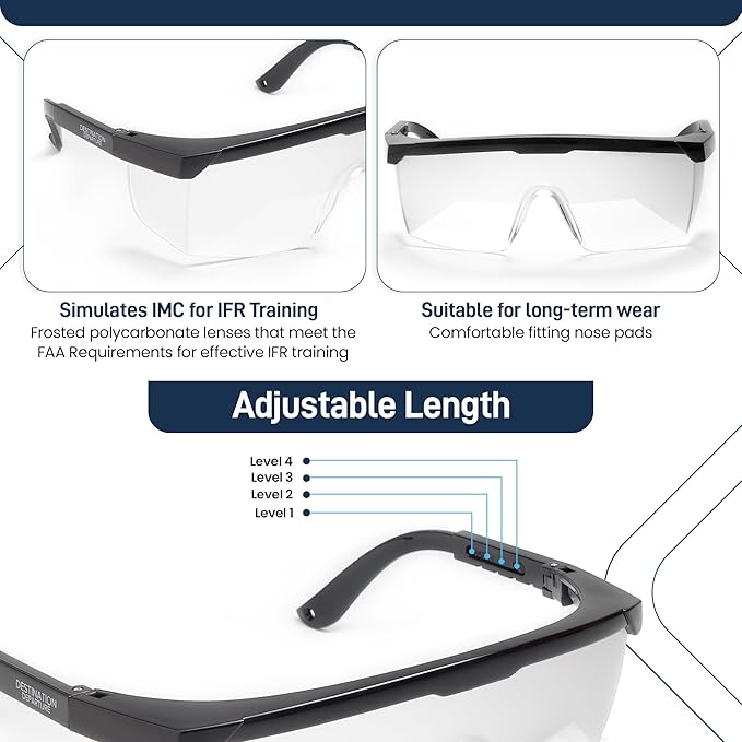 Foggles - IFR Training Aviation Glasses, View Limiting Device - Aviation Training IFR Foggles - Adjustable Frosted Polycarbonate Lenses - Simulates Meteorological Conditions