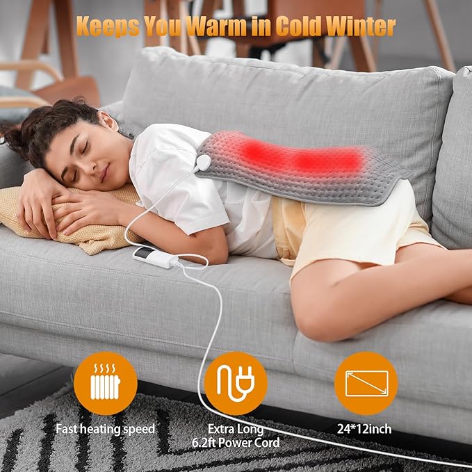 2024 “Warm Sunshine” Heating Pad for Back, Cramps, Abdomen, Knee and Leg Pain Relief, FSA HSA Safe Eligible, Mothers Day Gifts, Auto-Off, Machine Washable, Moist Dry Heat Options, XL 12"x24"