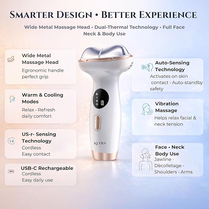 Hot & Cold LED Red Light Therapy Face & Neck Massager- 7-in-1 Electric Gua Sha Facial Device with Microcurrent EMS, Vibration & Skin Tightening Tool for Anti-Aging, Firming & Fine Lines