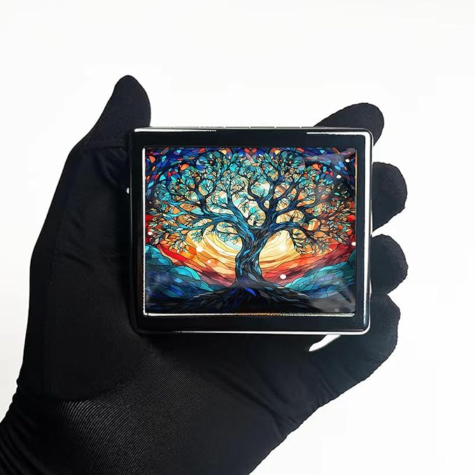 7 Days Chromed Shiny Silver Pill Organizer with Mirror Inside Has 8 Separate Compartments Rectangle 7 Days Pill Box Pill Case (Tree of Life)