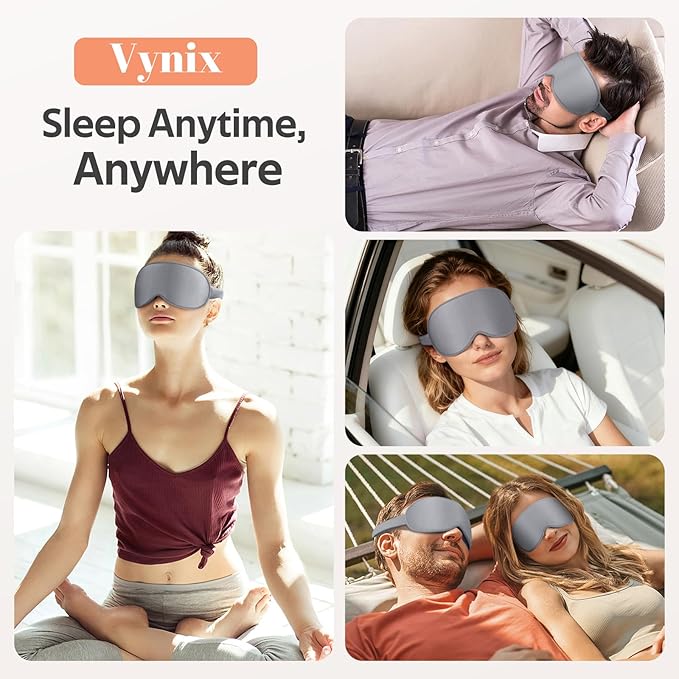 Sleep Mask for Men Women - 100% Blackout Eye Masks for Sleep - 3D Soft Sleeping Mask for Side Sleepers - Zero Pressure Lash Extensions Eye Cover Shade for Airplane Travel Essentials, Grey