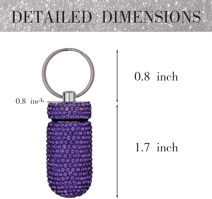 GOUWEIBA 2 Pieces Bling Pill Container Portable Pill Bottle Case Waterproof Travel Medicine Box Crystal Diamond Mini Pill Holder Storage with Keychain for Outdoor Camping Traveling (Yellow, Purple)