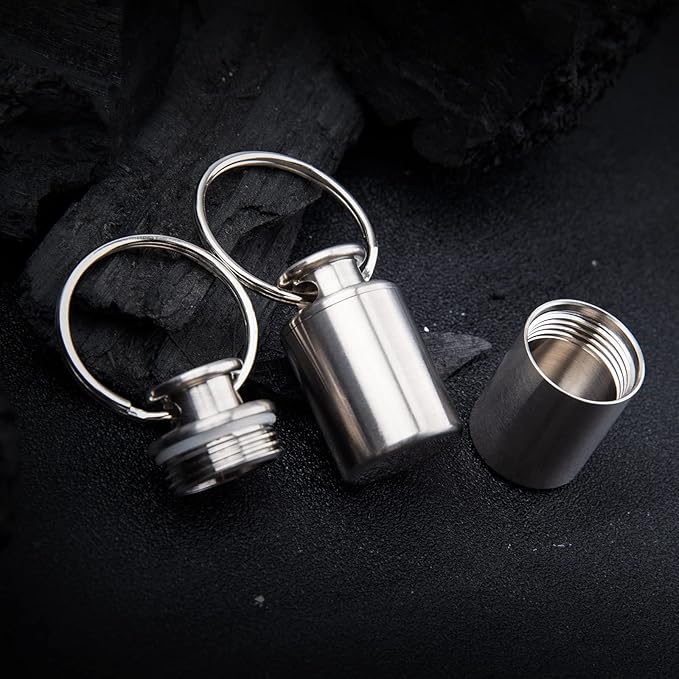 Titanium Keychain Pill Holder Mini Waterproof Pill Container Portable Pocket Pill Case Small Pill Storage Box Organizer for Men Daily Outdoor Camping Travel (B)