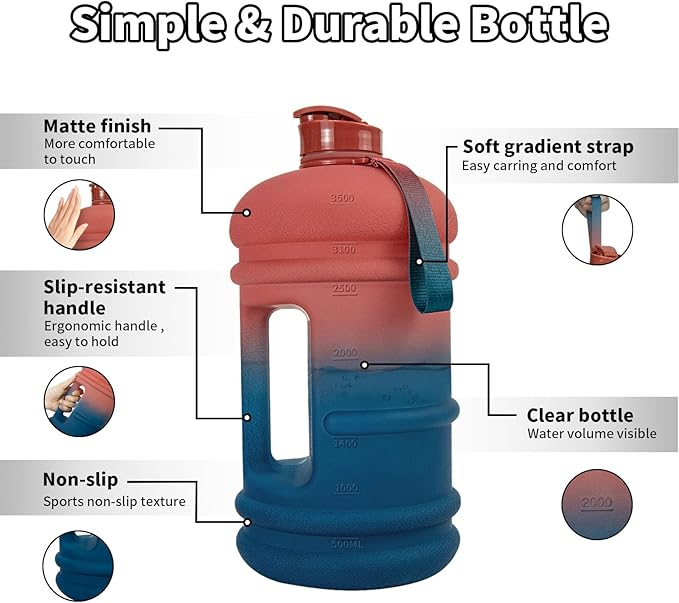 TOOFEEL1 Gallon Water Bottle,Leakproof,Bpa Free,Dishwasher Safe,128 oz Large Water Jug wiht Handle,Travel & Camping & Sports & Gym Water Bottle For Men and Women - Dawn