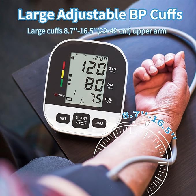 Blood Pressure Monitor for Home Use, Upper Arm Blood Pressure Machine with Large Cuff (8.7’’-16.5’’), Automatic BP Cuff with Large Screen, 2 User, 198 Memories
