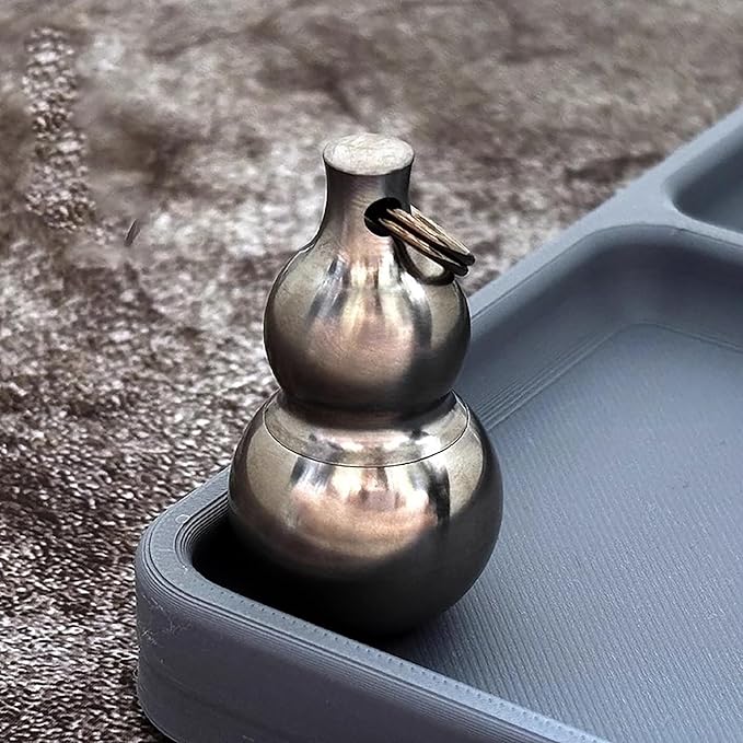 Titanium PEI Pill Container with Keychain & Necklace,Waterproof Pill Box, EDC Portable Pill Container for Portable Mini Size Pill Box Case for Outdoor Travel Camping (Ti-Calabash)