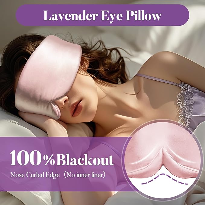 Purple Lavender Eye Mask, Weighted Sleep Mask for Dry Eyes, Microwave Heated Therapy, Adjustable Satin Eye Pillow