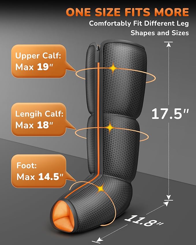 Leg Massager with Heat and Compression : Foot and Calf Massager for Circulation and Pain Relief, Sequential Compression Boots with 6 Modes, 9 Intensity, 3 Heat