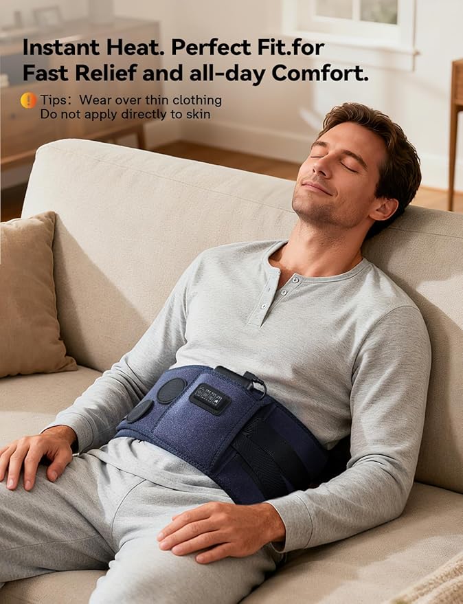 10000mAh Cordless Heating Pad for Back Pain Relief, Rechargeable Lower Back Massager with 3 Heat &Timer, 5 Vibration Portable Wearable Heating Pad for Cramps, Gifts for Women Men Mom Dad Mother Father