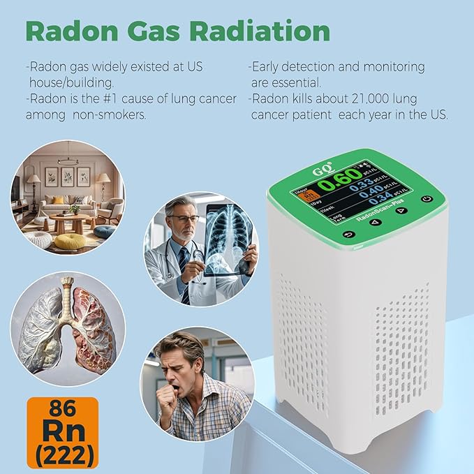 Remote Monitoring New V2.0 Version GQ RadonScan-Plus Radon Gas Digital Detector Worldwide Fast Accurate Detection Simple Big Display USA Product Real-time Data App Online Data Logging & Sharing