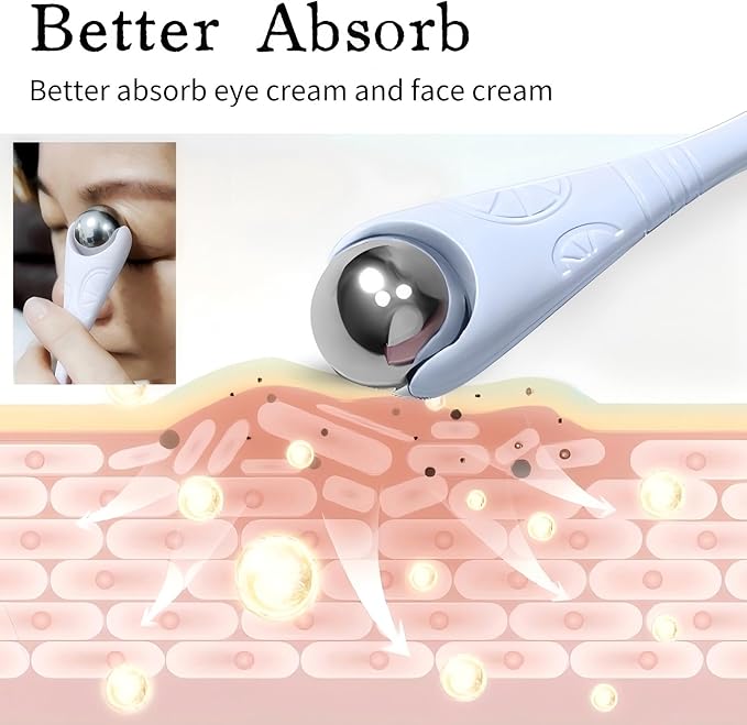 Mini Ice Roller, 2-in-1 Stainless Steel Facial Massage Tool with Cream Spoon, Light Purple, for Face and Eyes, Dark Circles and Puffiness Relief