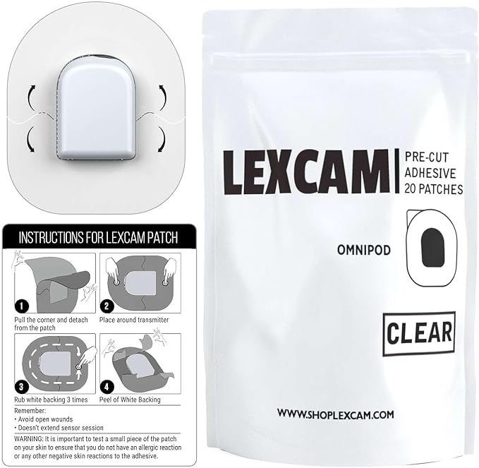 Lexcam Adhesive Patches Compatible with Omnipod 5, New – Pack of 20 – Waterproof, Clear Overpatches for Tubeless Insulin Pump, Stays Secure for 3+ Days, Pod is NOT Included.