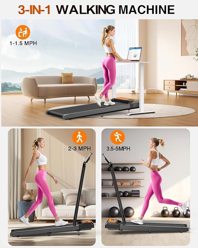 Walking Treadmill Pad with Removable Handle,2.5HP Portable Treadmills for Home &Office, Under Desk Treadmill with 8% Incline，Treadmill with Remote Control &LED Display