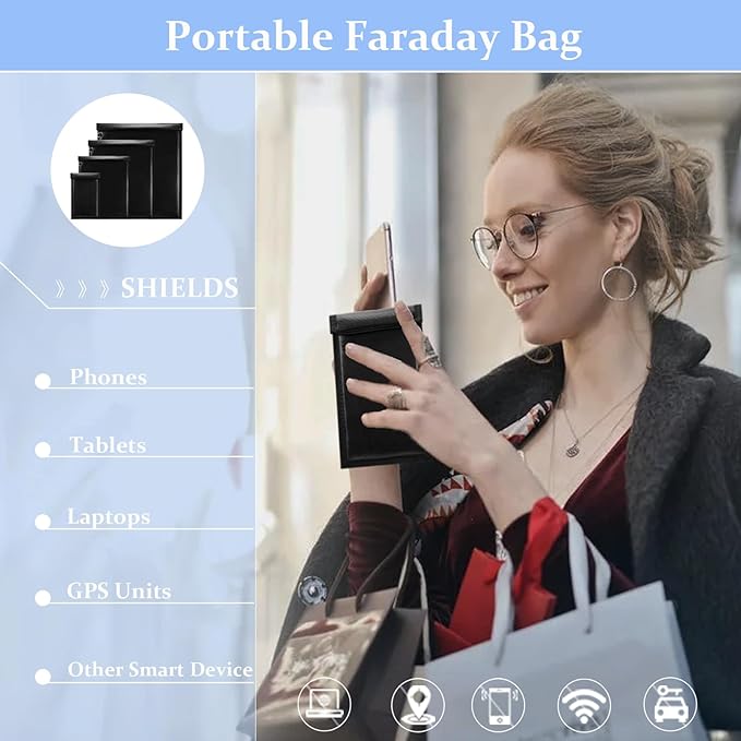 4 Pack Faraday Bags for Phones & Tablets & Laptops & Radio, Faraday Key Fob Protector, Faraday Cage for Anti-Theft Anti-Tracking, Fireproof & Waterproof Faraday Bag, RFID Signal Blocker Faraday Pouch