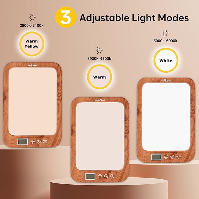Easy@Home Light Therapy Lamp: LED Light Therapy Energy Lamp UV-Free with 10000 Lux | Sun Lamp with 3 Color Adjustable Brightness Levels | Timer Memory Function ELT-492-WG