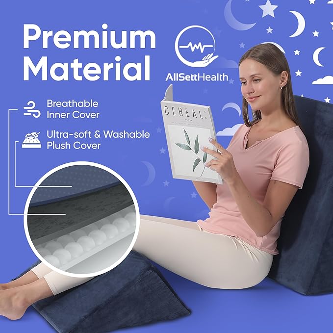 AllSett Health Bed Wedge Pillow – 2 Separate Memory Foam Incline Cushions, System for Legs, Knees and Back Support Pillow