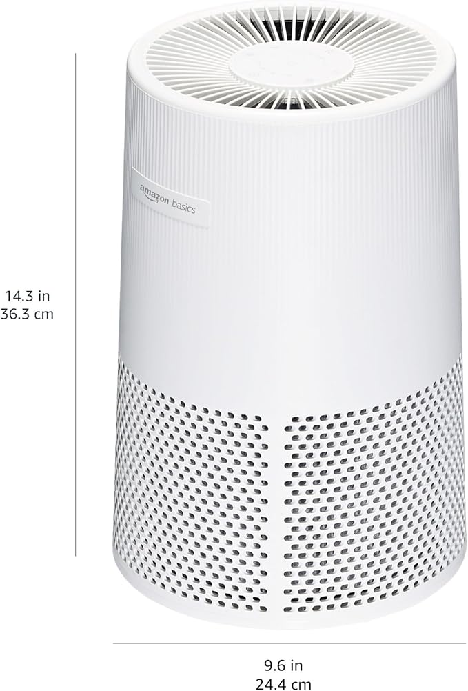 Amazon Basics Air Purifier for Home and Office, With Activated Carbon, 3 Speeds, Timer, Sleep Mode (32db), Energy Star Certificate, Covers Up to 1067 Sq ft, White