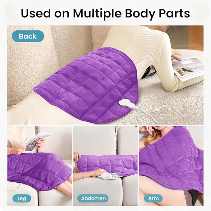 NOWWISH 5lbs Weighted Heating Pad for Women, Electric Heated Weighted Blanket with 6 Heat Settings, Timer & Auto Shut-Off, Relief for Period Cramps, Back Pain, Lap, Machine Washable, 29x24 inch Purple