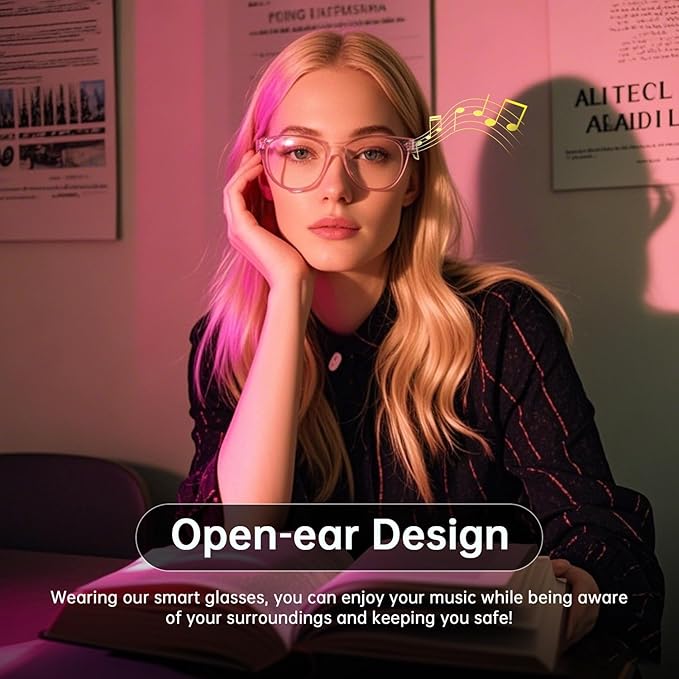 Smart Glasses for Women, Blue Light Filtering Lenses，Bluetooth 5.3, Audio & Mic, Intelligent Touch,Open-Ear Clear Sound Audio Glasses with Bluetooth, Ultralight Comfortable Design for Working.