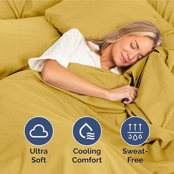 Full Size 4 Piece Sheet Set - Extra Soft, Breathable & Cooling Sheets - Hotel Luxury Durable Bed Sheets for Women & Men - Deep Pockets, Easy-Fit & Wrinkle-Free Sheets - Mustard Oeko-Tex Bed Sheet Set