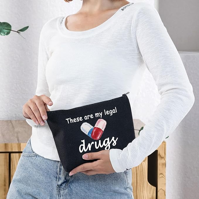 G2TUP Funny Medicine Bags for Women These are My Legal Drugs Cosmetic Bag Travel Pill Bags for Patient Friend (These Are My Legal Drugs Black)