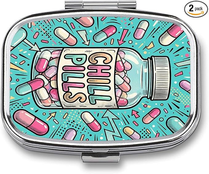 Metal 2 Compartment Pill Organizer Travel Friendly Portable Compact Pill Box Cute Pill Case,for Pocket Wallets Daily Portable Medicine Vitamin Tablet Storage (Cute Bottle)