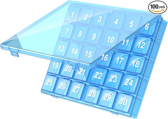 Monthly Pill Organizer Once a Day - 30 Day Pill Organizer Box - Squeeze to Open - Large Compartments Portable Case for Travel, Month Pill Cases Medicine Organizer for Vitamin (Blue)
