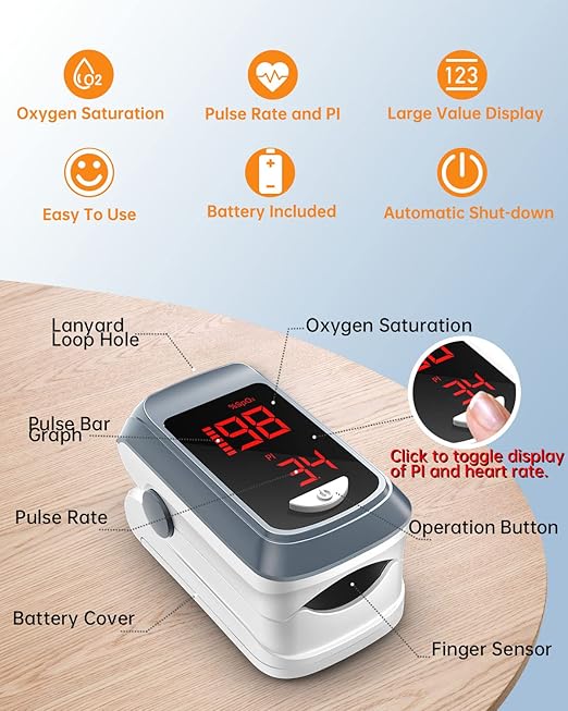Bluetooth Pulse Oximeter Fingertip-HOLFENRY Oximeter Blood Oxygen Saturation Monitor spo2 Pulse Oximeter Finger, For Heart Rate Sat% Oxygen Saturation PI