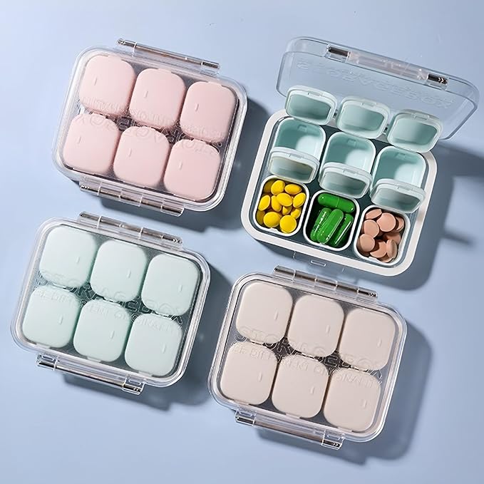 Pill Organizer SOFISO 4/6 Grid Free Assembly Travel Medicine Organizer 10 Day Pill Organizer Portable Pill Box Waterproof Pill Case Daily Medication Carry Case for Vitamins, Fish Oils, Supplements