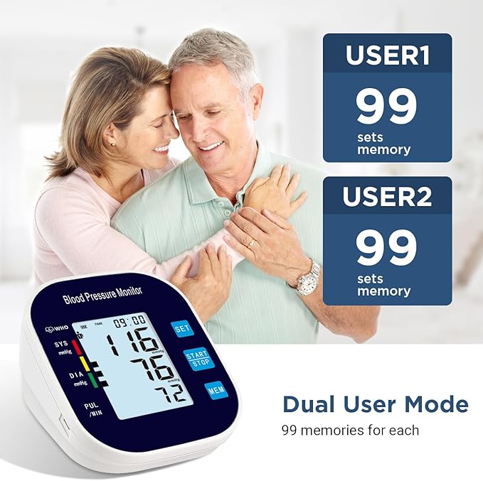 Blood Pressure Monitors, Automatic Upper Arm Blood Pressure Machines for Home Use with Large Cuff Adjustable BP Machine for Adult Elderly BSX583 (Navy Blue)