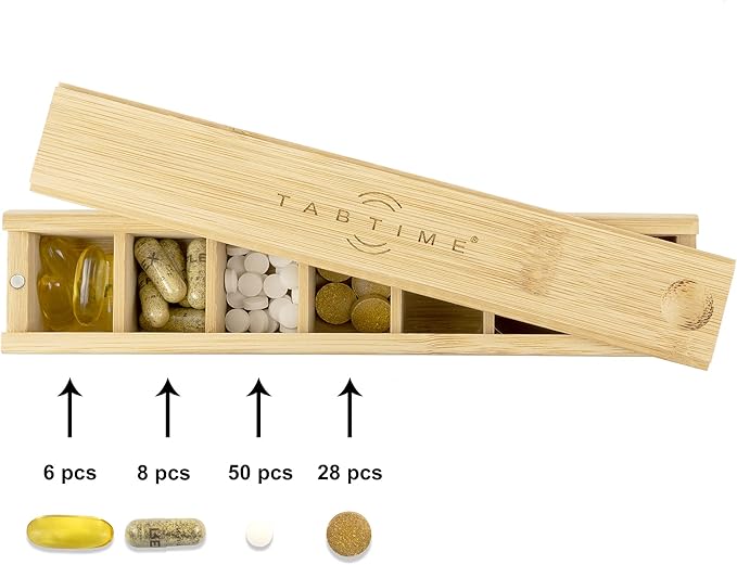Bamboo Weekly Pill Organizer - 7 Day Wood Tablet Box - Ideal Aesthetic Pill Organizer for Vitamins or Supplements?