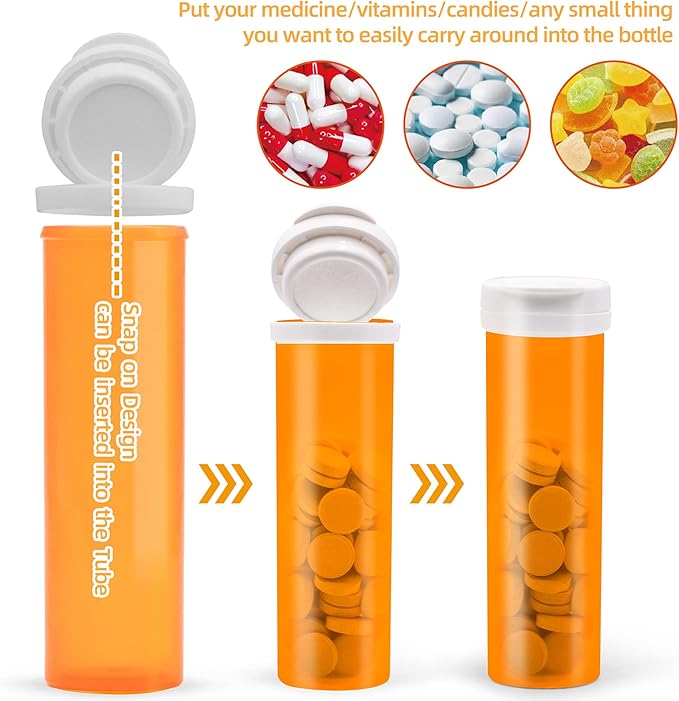 Pill Bottle with Desiccant Cap, Medicine Bottle, Pill Bottles Empty with Caps, Empty Pill Bottles (11 Dram, 36 Pack)