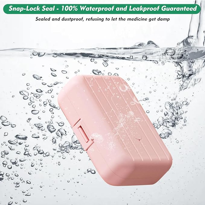 7 Day Pill Organizer with Snap-Lock Leakproof Design - Portable Travel Pill Case for Pills, Vitamins, Supplements, BPA-Free Mini Medicine Box for Work, Outdoor, Traveling (Pink)