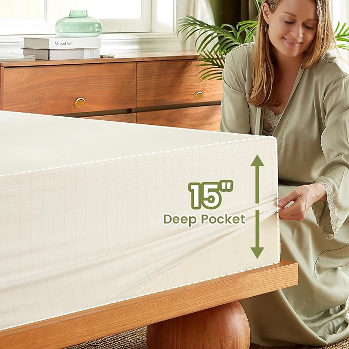 Bamboo Viscose Grounding Sheets, 10% Silver Infused Grounding Cooling Bed Sheets, Silky Breathable Than Cotton for Hot Sleeper, 15 Deep Pocket Grounded Fitted Sheets Only, Full XL