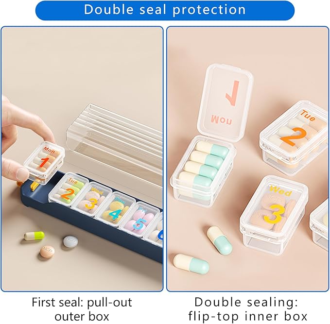 7 Day Pill Organizer, Large Capacity Weekly Pill Organizer, Pill Box Organizer with Separate compartments for Daily Medication Storage and Travel use (Blue)