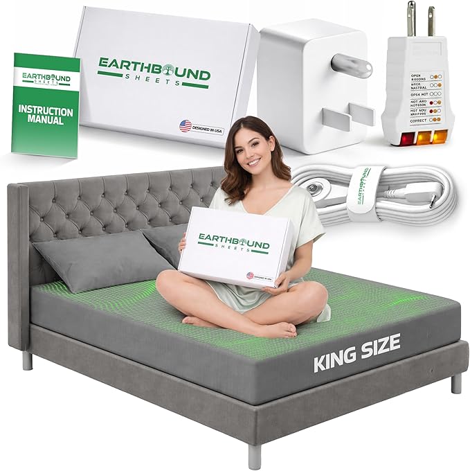 Earthbound Grounding Well Bed Sheets King Size - 90% Organic Cotton, 10% Pure Silver Infused Sheet | Fitted Well Deep Pocket Groundingwell Bedsheet, Improve Sleep with Our Earthing Sheets - (Gray)