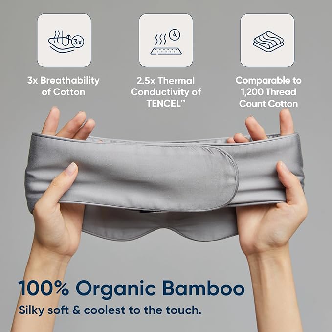 Vesta 100% Bamboo Viscose Sleep Mask, Silky Soft, Adjustable, Full-Size for Total Blackout, Perfect for Sleep, Travel & Nap, Includes Travel Bag and Gift Box (Glacier Grey)