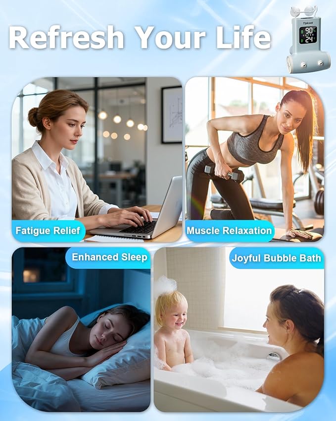 Portable Bath Jets for Tub: 5-Speed Jet Spa for Bathtub with LED Display, Bath Jet/Bubble Mode, Rechargeable Bath Jets, Dual Water Outlet, IPX8 Waterproof, Ideal Gift for Home - Blue