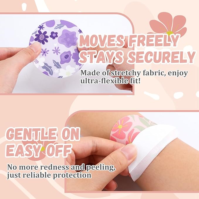 Geiserailie 30 PCS Adhesive Patch Compatible with Dexcom G7 Pre-Cut Flowers Pink Bow NO Glue in The Center Sensor Cover for Continuous Glucose Monitor Long Fixation Flexible Breathable