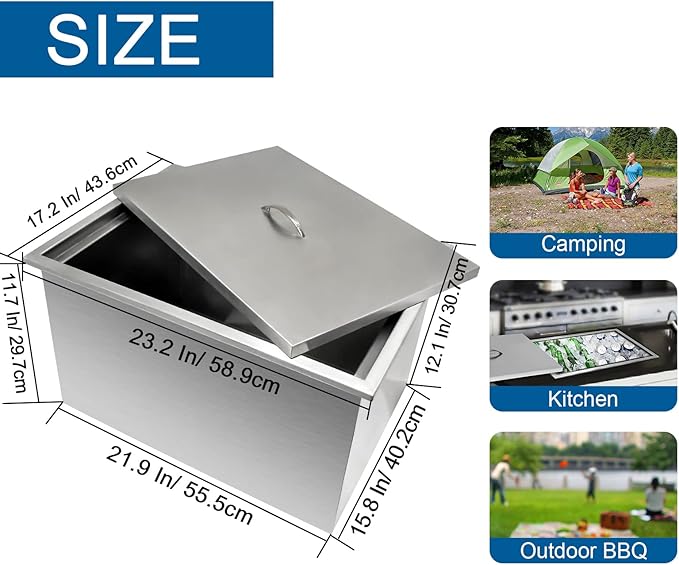 Commercial Stainless Steel Drop-in Ice Bin Chest – Insulated Bar Ice Well for Beverage Service